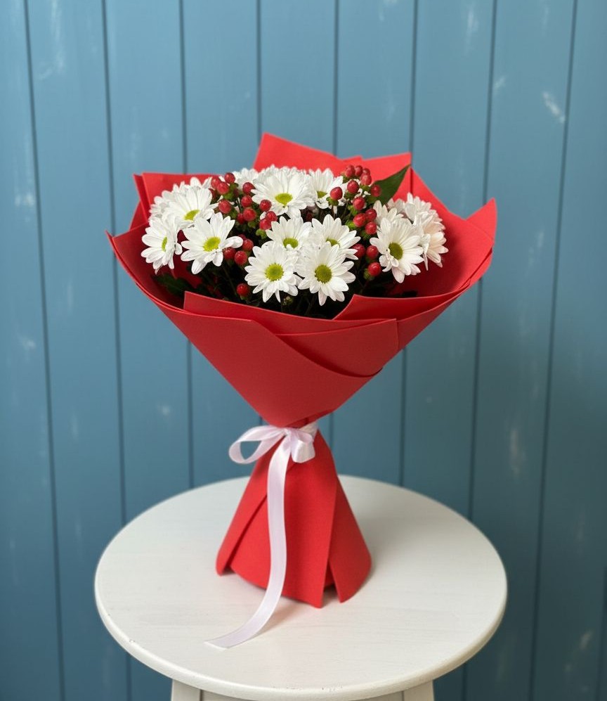 Букет ягоды на снегу в Назарово Букет цветов из: Хризантемы в Назарово