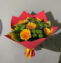 Букет восход солнца в Назарово Букет цветов из:  Герберы и Хризантемы в Назарово