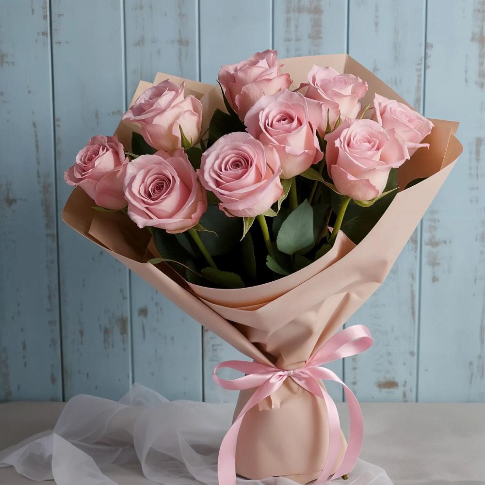 9 розовых роз в Назарово Букет цветов из: Розы в Назарово