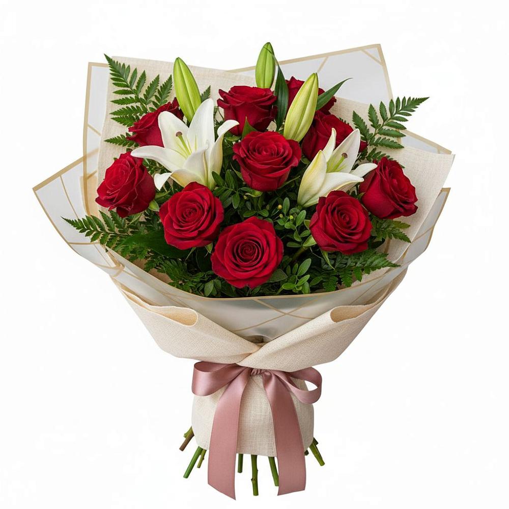 Букет высокая поэзия в Назарово Букет цветов из: Лилии и Розы в Назарово