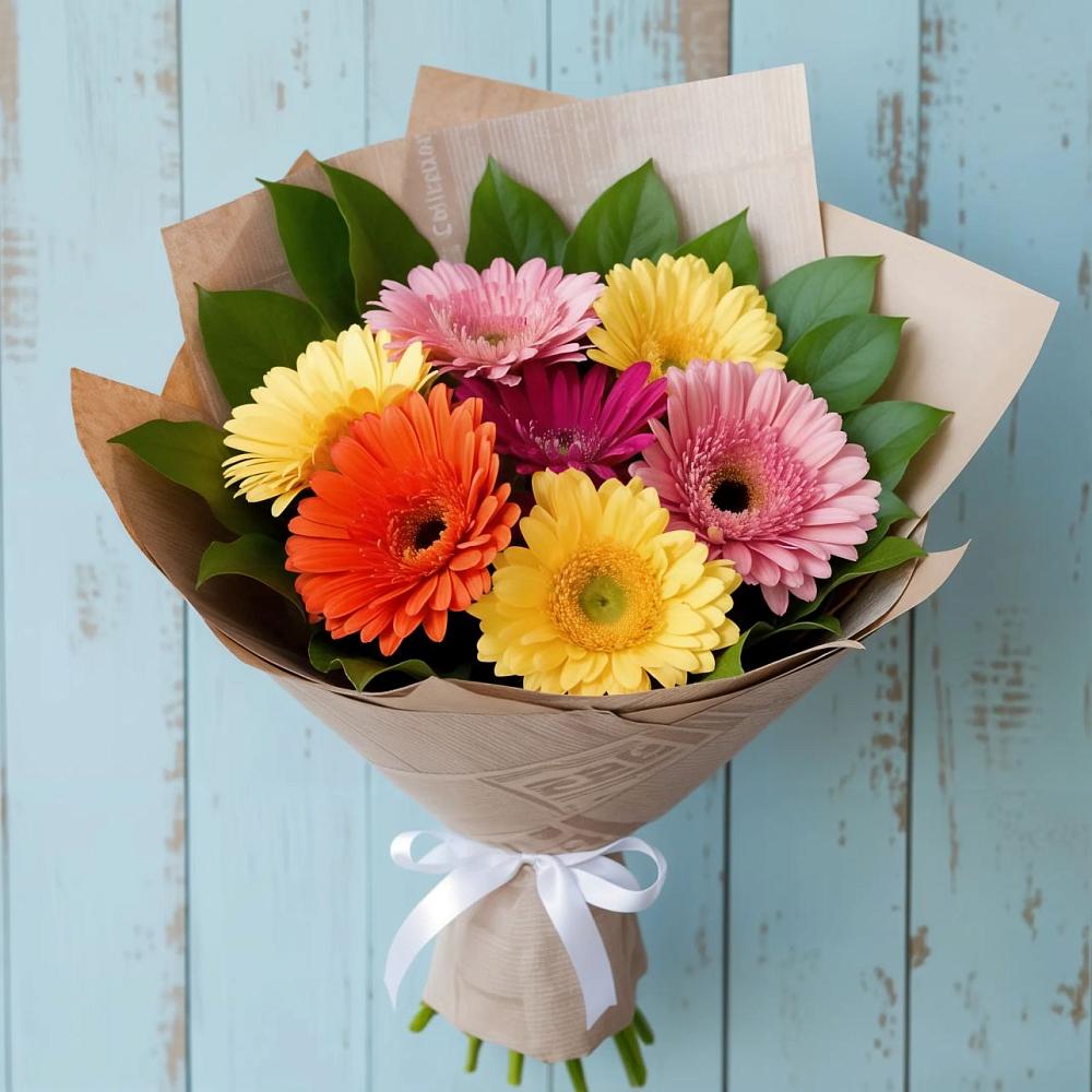 Букет яркий день в Назарово Букет цветов из: Герберы в Назарово