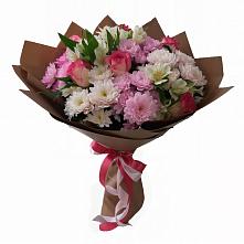 Букет Розовое очарование в Назарово Букет цветов из:  Хризантемы, Альстромерии и Розы в Назарово