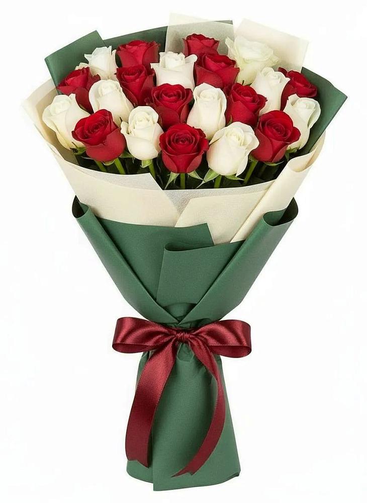 Микс из красных и белых роз в Назарово Букет Микс из красных и белых роз в Назарово