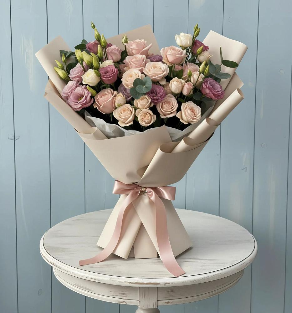 Букет бодрость в Назарово Букет цветов из: Розы и Лизиантусы в Назарово