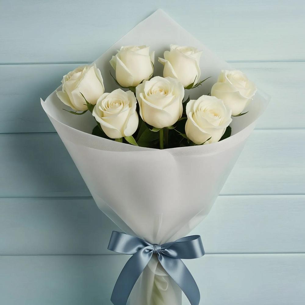 7 Белых роз Эдлесс Лав в Назарово Букет 7 Белых роз Эдлесс Лав в Назарово